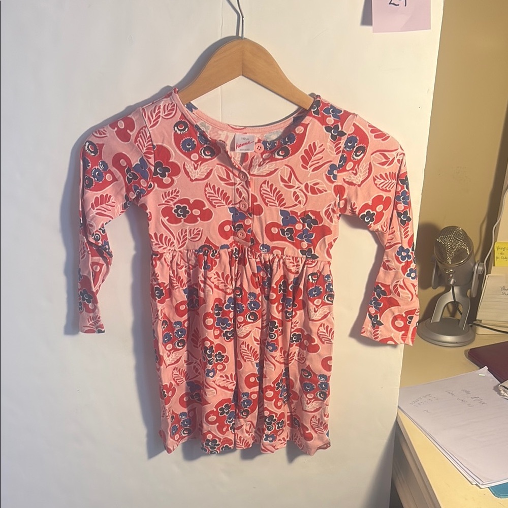 Hannah Pink and Red Casual Dress with Floral Design